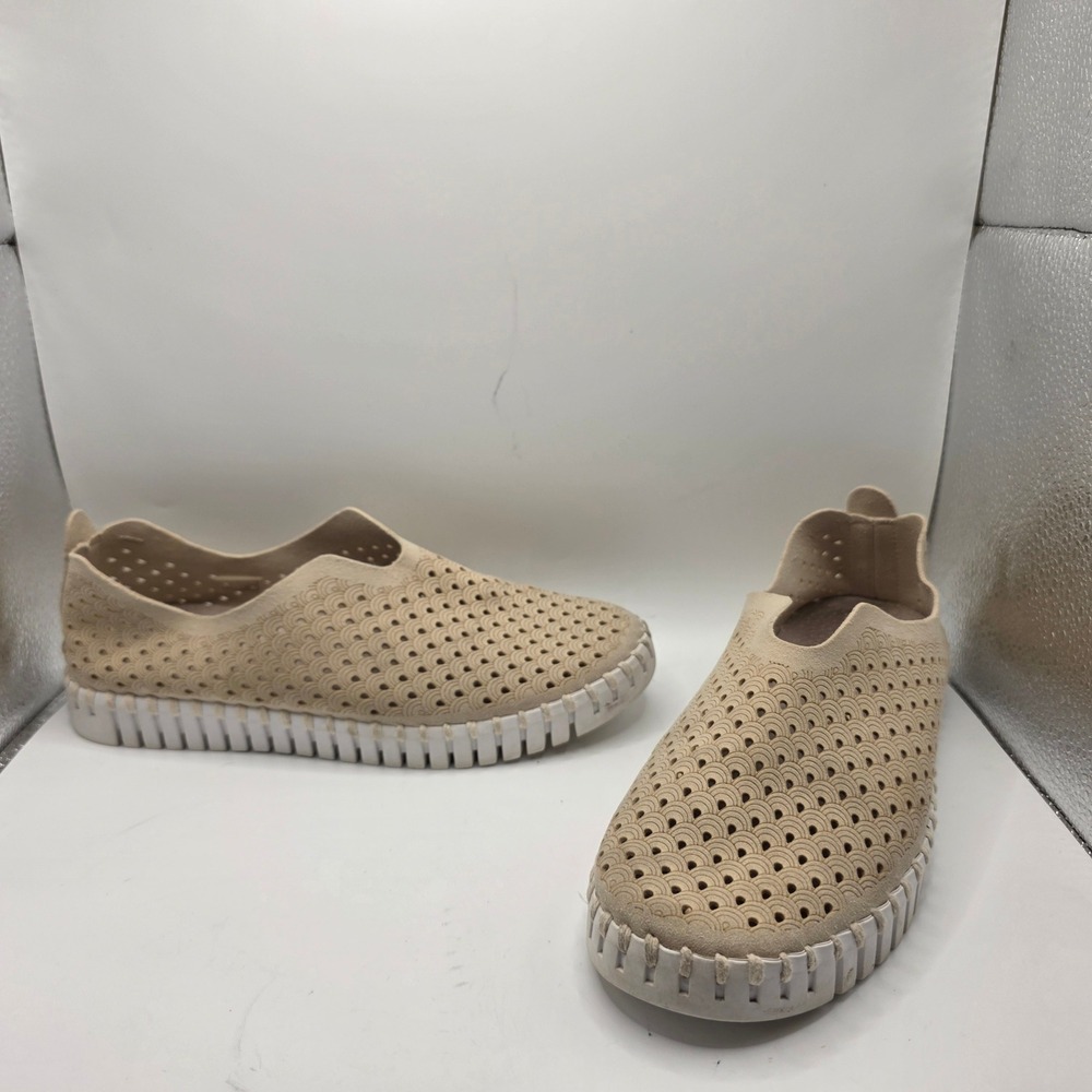 Ilse Jacobsen Tulip 139 Sand Beige Laser Cut Perforated Slip On Loafers Size 37